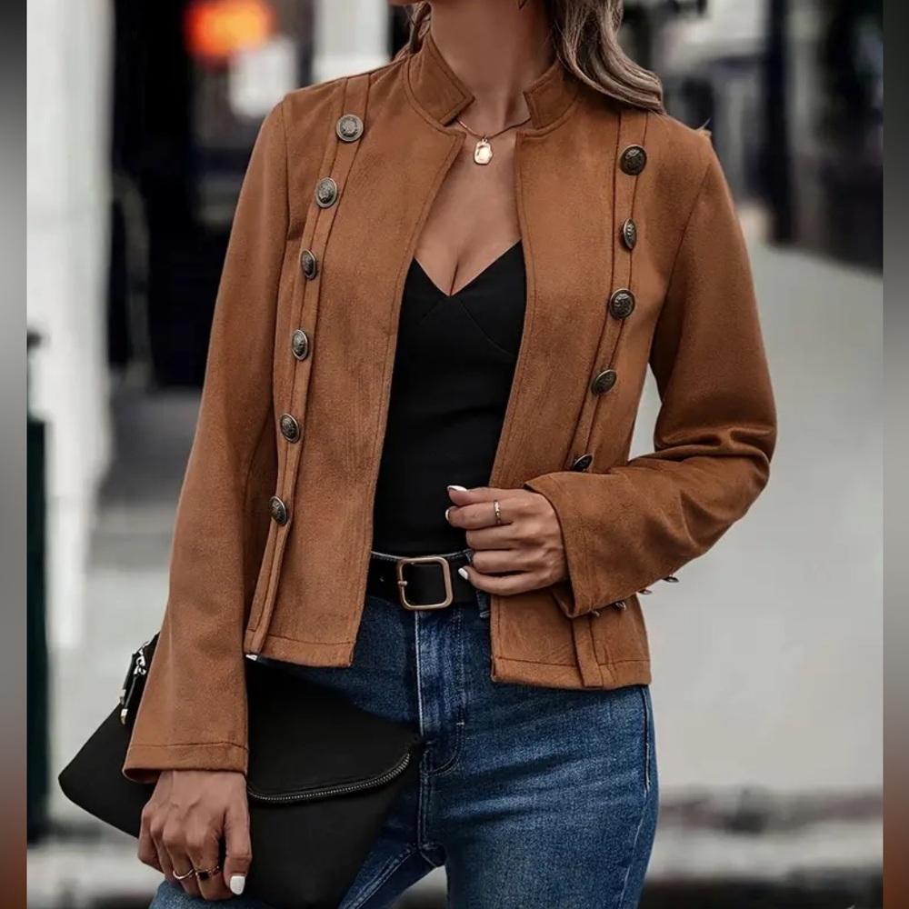 Nwt Solid Double Breasted Button Decor Vintage Ja… - image 3